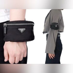 Auth Prada Tessuto Nylon Adjustable Arm / Wrist Pouch In Black Unisex